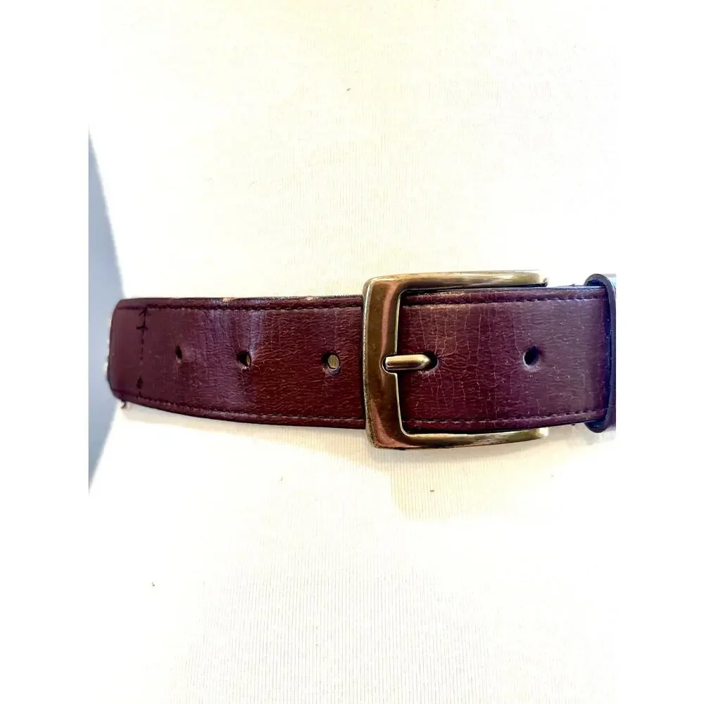 Vintage Boho Brown Leather Belt Gold Brass Buckle Mixed Braided, Men's XL